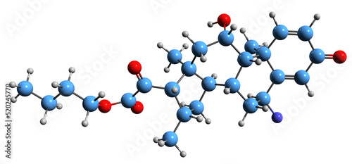Billede på lærred 3D image of Fluocortin butyl skeletal formula - molecular chemical structure of