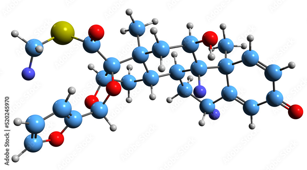 3D image of Fluticasone furoate skeletal formula - molecular chemical structure of corticosteroid isolated on white background
3D image of Fluticasone furoate skeletal formula - molecular chemical structure of corticosteroid isolated on white background