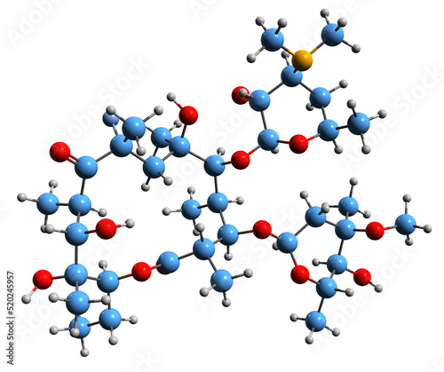 3D image of Flurithromycin skeletal formula - molecular chemical structure of  macrolide antibiotic isolated on white background
 photo