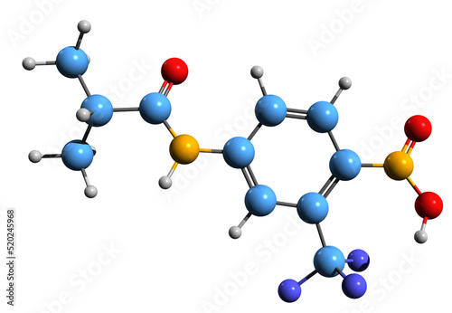  3D image of Flutamide skeletal formula - molecular chemical structure of  nonsteroidal antiandrogen isolated on white background
 photo