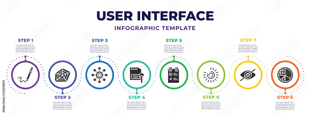 Vetor de user interface infographic design template with pen writing a ...