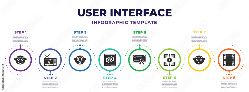 user interface infographic design template with smiling smile, eighties ...