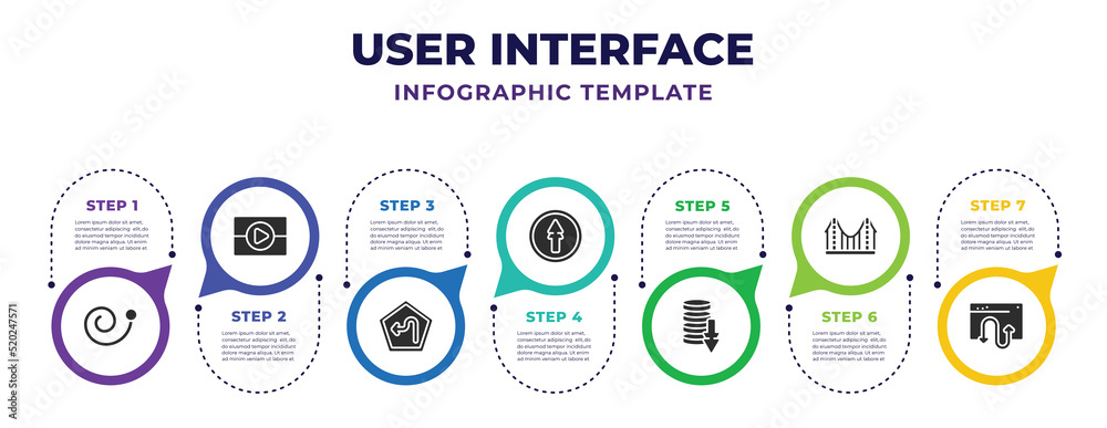 user interface infographic design template with spiral tool, play video ...