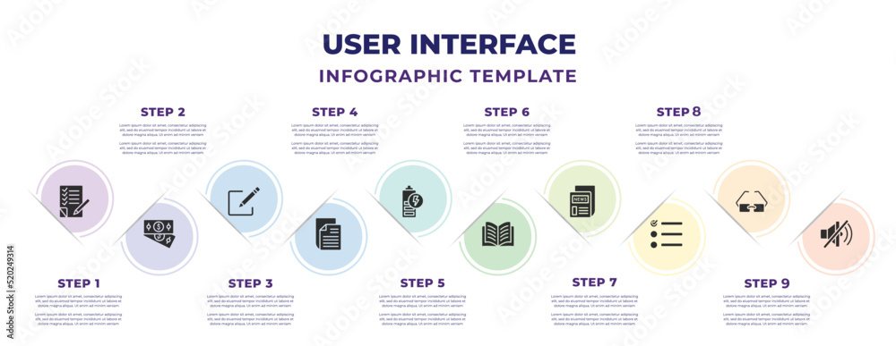 user interface infographic design template with form, dollar bills ...