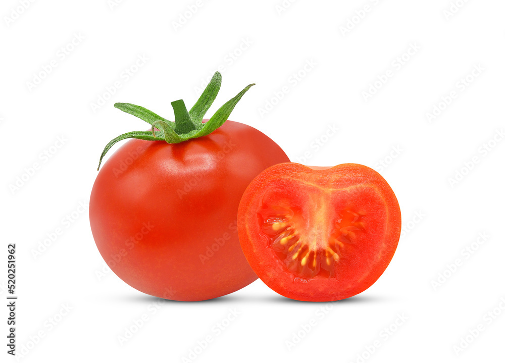 Tomato and slice isolated on white background. Tomato and slice isolated on white background.