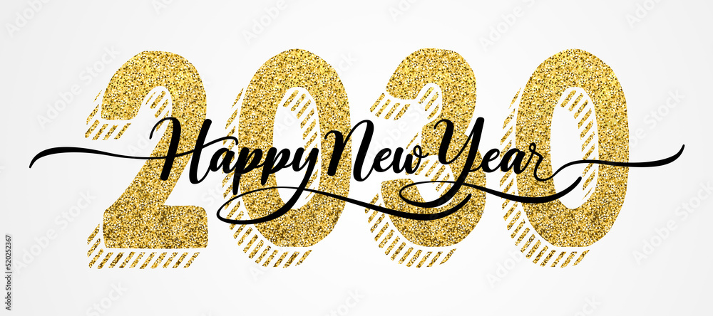 2030 Happy New Year in golden design, Holiday greeting card design. - obrazy, fototapety, plakaty 