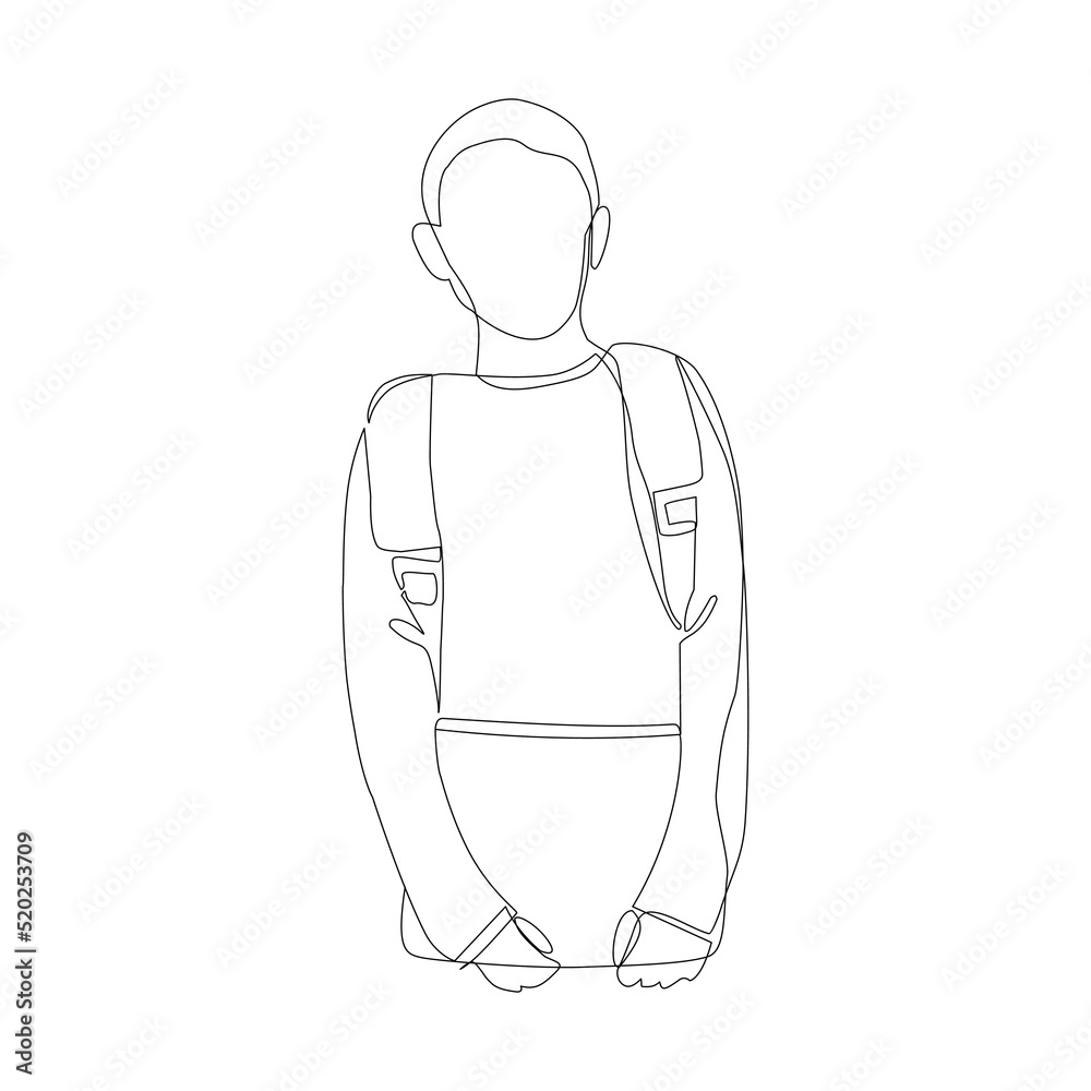 Vector illustration of a schoolboy with a backpack drawn in line-art style Vector illustration of a schoolboy with a backpack drawn in line-art style