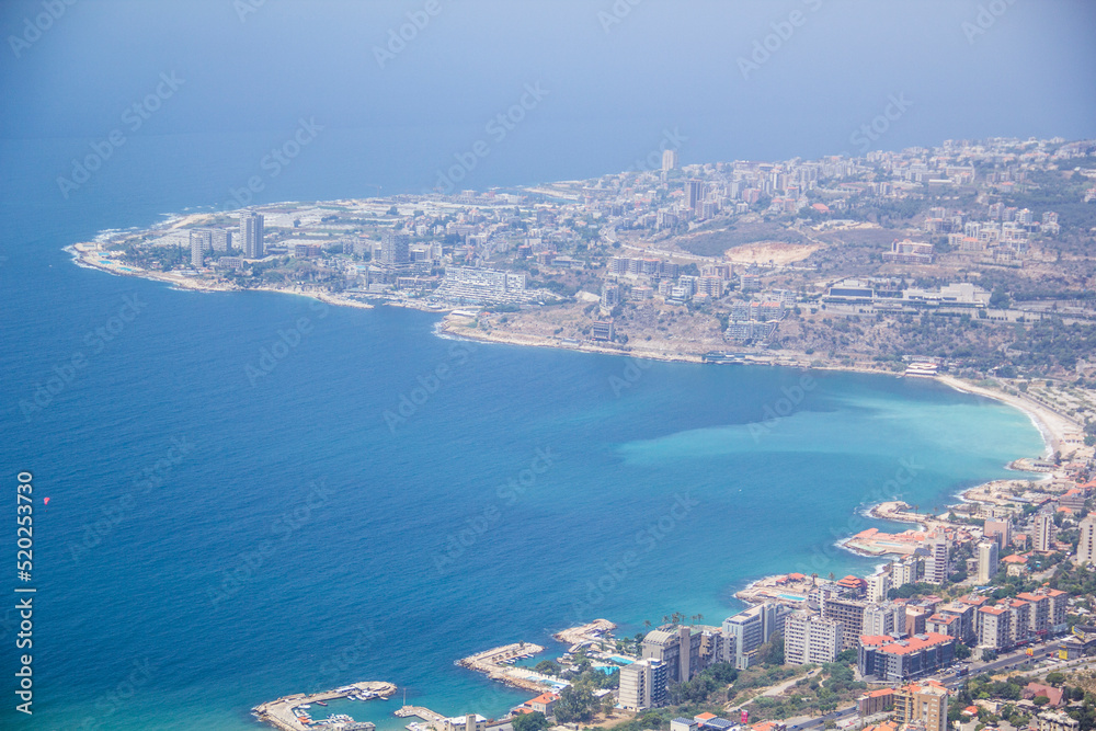 Beautiful view of the resort town of Jounieh from Mount Harisa, Lebanon