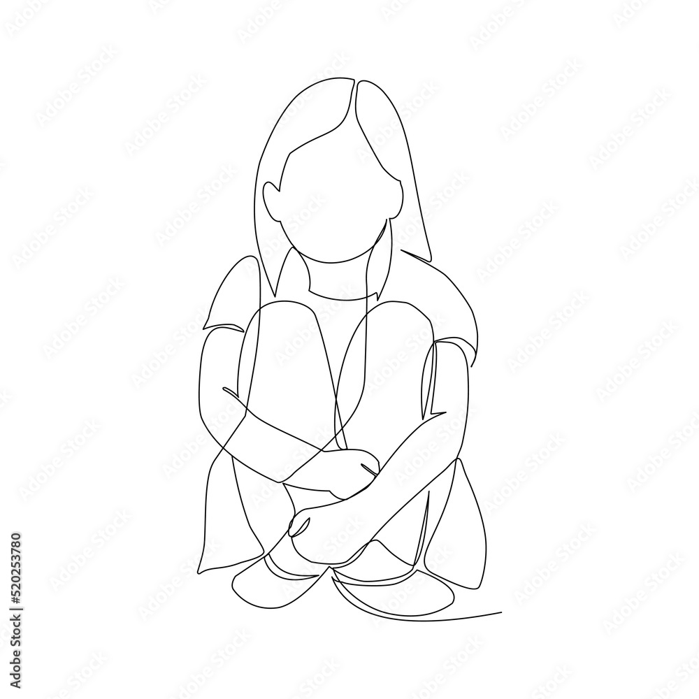 Vector illustration of a sitting girl drawn in line-art style Vector illustration of a sitting girl drawn in line-art style