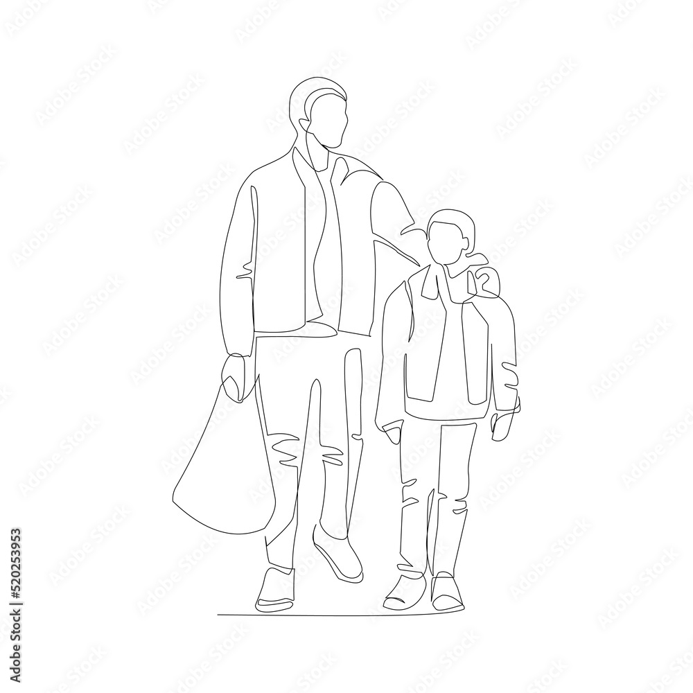 Father and son vector illustration drawn in line art style Father and son vector illustration drawn in line art style
