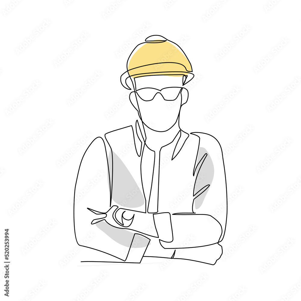 Builder vector illustration drawn in line art style Builder vector illustration drawn in line art style