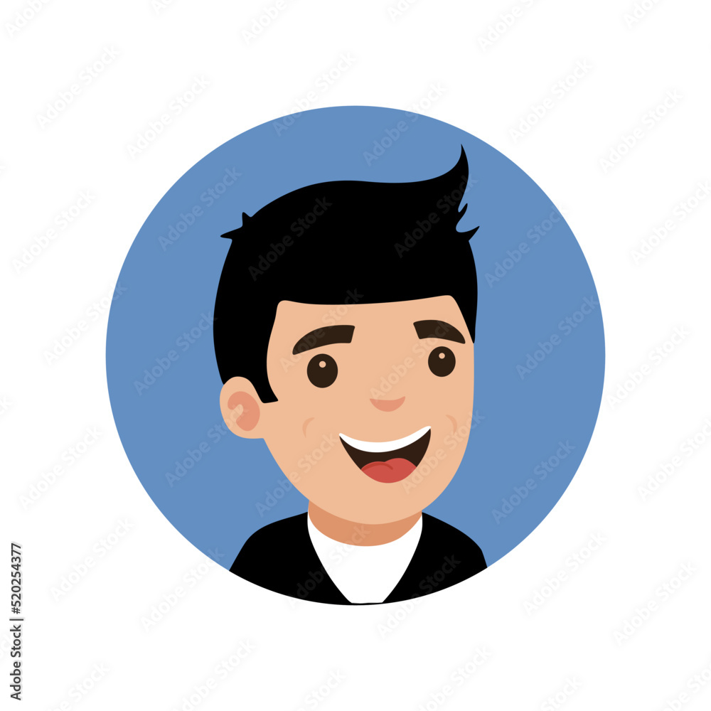 Blogger boy on blue background.Cheerful character for blogger avatar vector illustration
