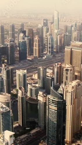 High skyscrapers in the center of Dubai. View from the drone