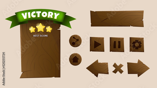 Wooden Menu Panel. Gaming Set of Graphic Elements. Vector illustration