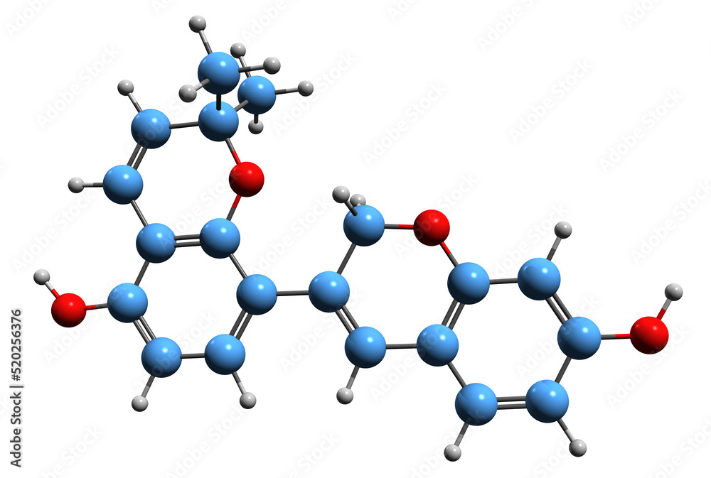 3D image of Glabrene skeletal formula - molecular chemical structure of isoflavonoid isolated on white background
3D image of Glabrene skeletal formula - molecular chemical structure of isoflavonoid isolated on white background