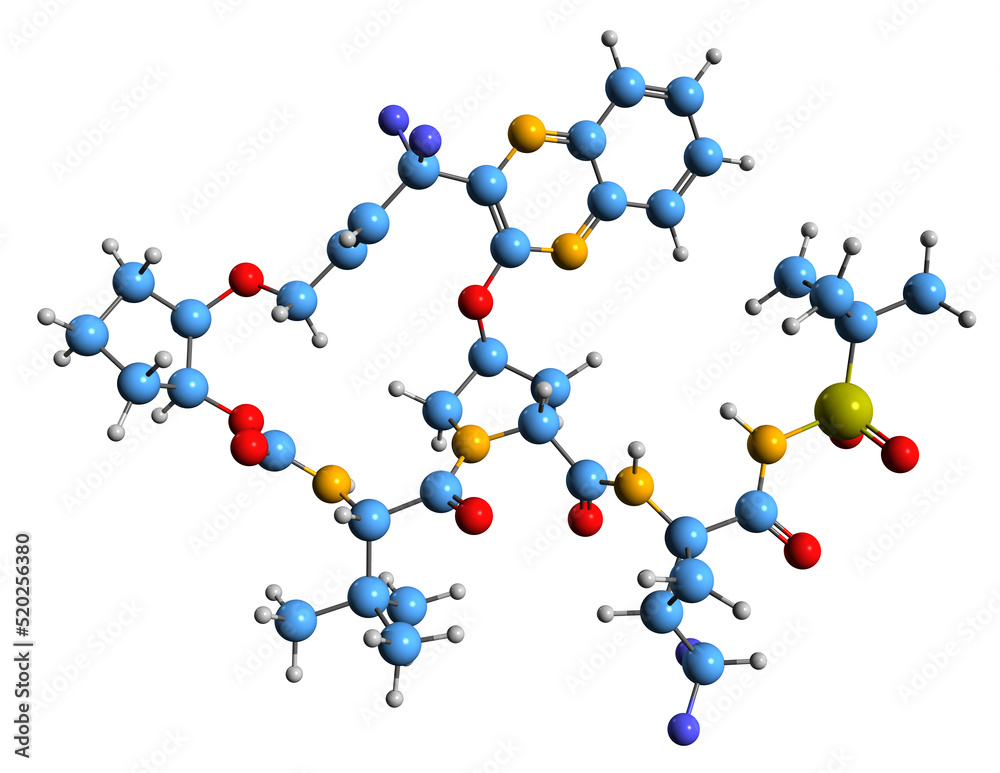 3D image of Glecaprevir skeletal formula - molecular chemical structure of hepatitis C virus protein inhibitor isolated on white background
3D image of Glecaprevir skeletal formula - molecular chemical structure of hepatitis C virus protein inhibitor isolated on white background