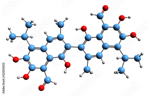 Obraz na plátně 3D image of Gossypol skeletal formula - molecular chemical structure of cotton