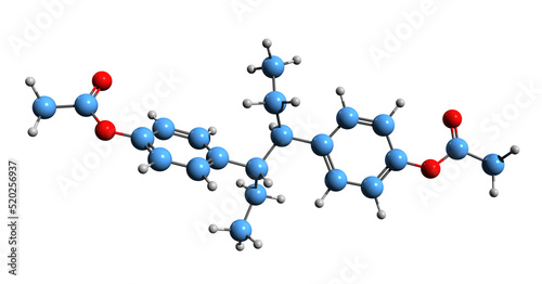  3D image of Hexestrol diacetate skeletal formula - molecular chemical structure of  synthetic nonsteroidal estrogen isolated on white background
 photo