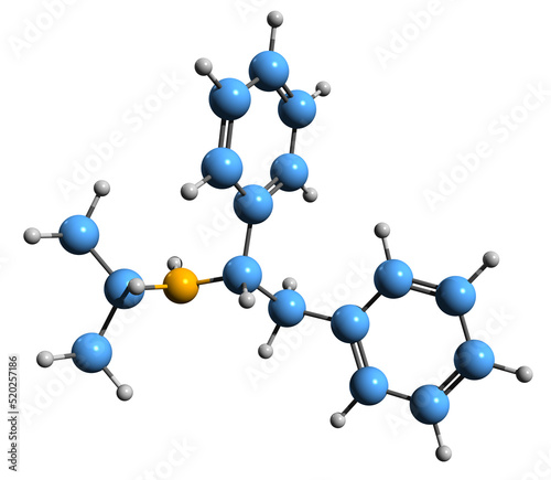  3D image of  dissociative anesthetic NPDPA skeletal formula - molecular chemical structure of isopropylphenidine isolated on white background
 photo