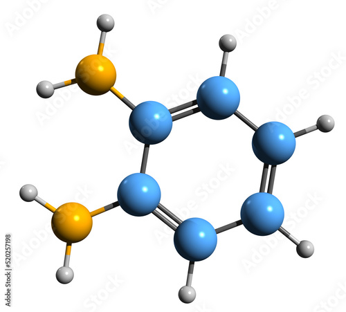  3D image of o-Phenylenediamine skeletal formula - molecular chemical structure of carcinogenic organic compound isolated on white background
 photo