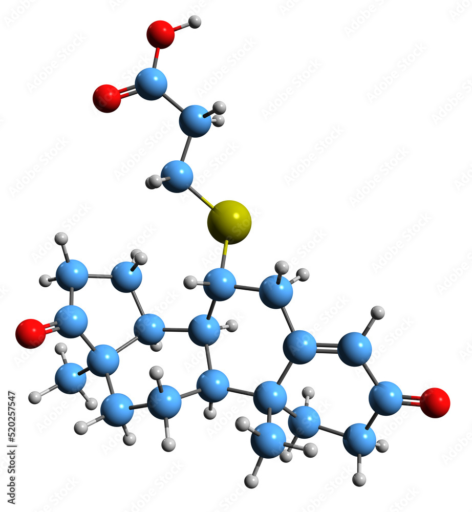 3D image of Ovandrotone skeletal formula - molecular chemical structure of synthetic androstane steroid isolated on white background
3D image of Ovandrotone skeletal formula - molecular chemical structure of synthetic androstane steroid isolated on white background