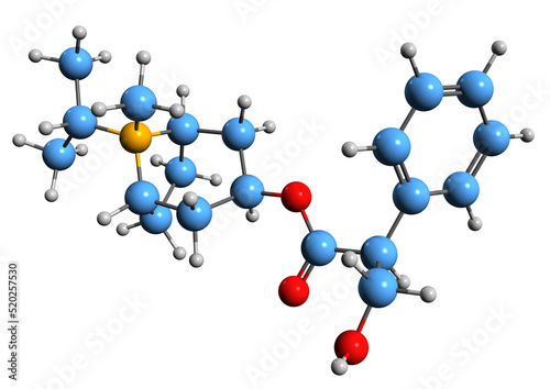  3D image of Ipratropium bromide skeletal formula - molecular chemical structure of anticholinergic medication isolated on white background
 photo