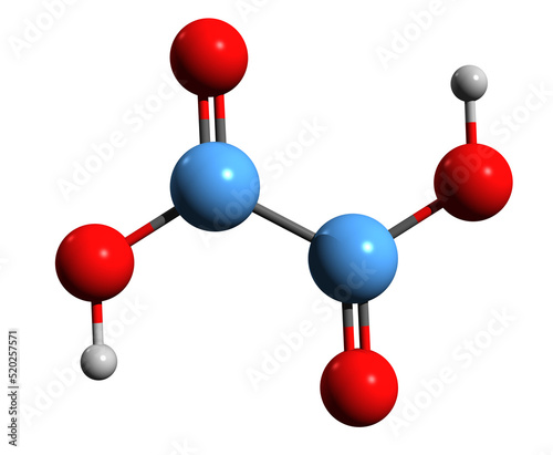 3D image of Oxalic acid skeletal formula - molecular chemical structure of  organic acid isolated on white background
 photo