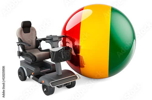 Guinean flag with indoor powerchair or electric wheelchair, 3D rendering