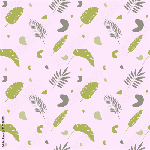 Seamless pattern with a collection of botanical leaves in green colors. Colorful flat illustration. Abstract plant art design for print, cover, wallpaper, minimal and natural background art. Vector 