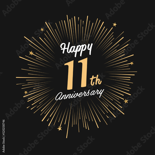 Happy 11th Anniversary with fireworks and star on dark background.