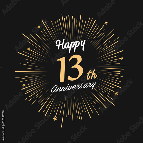Happy 13th Anniversary with fireworks and star on dark background.