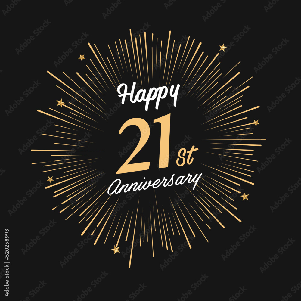 Fototapeta premium Happy 21st Anniversary with fireworks and star on dark background.