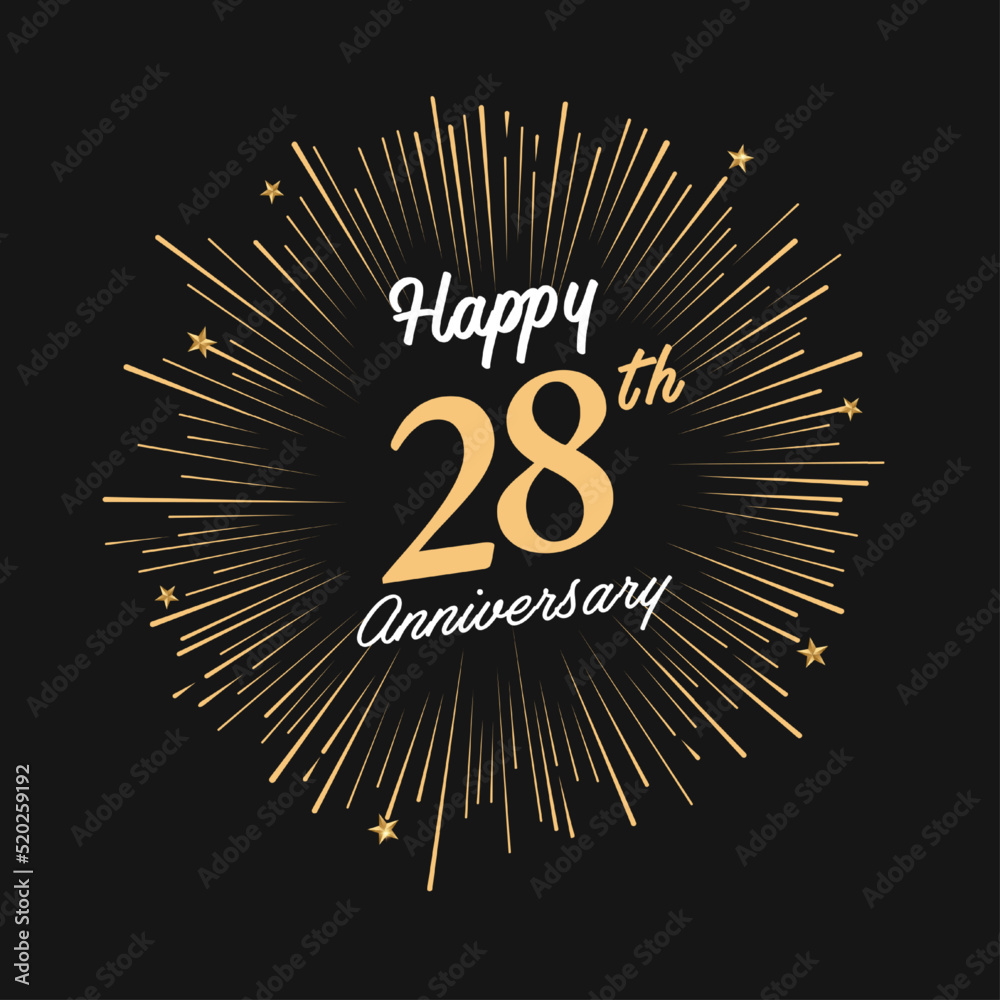 Fototapeta premium Happy 28th Anniversary with fireworks and star on dark background.