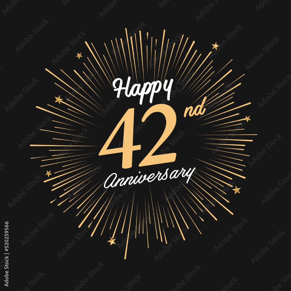 Fototapeta premium Happy 42nd Anniversary with fireworks and star on dark background.