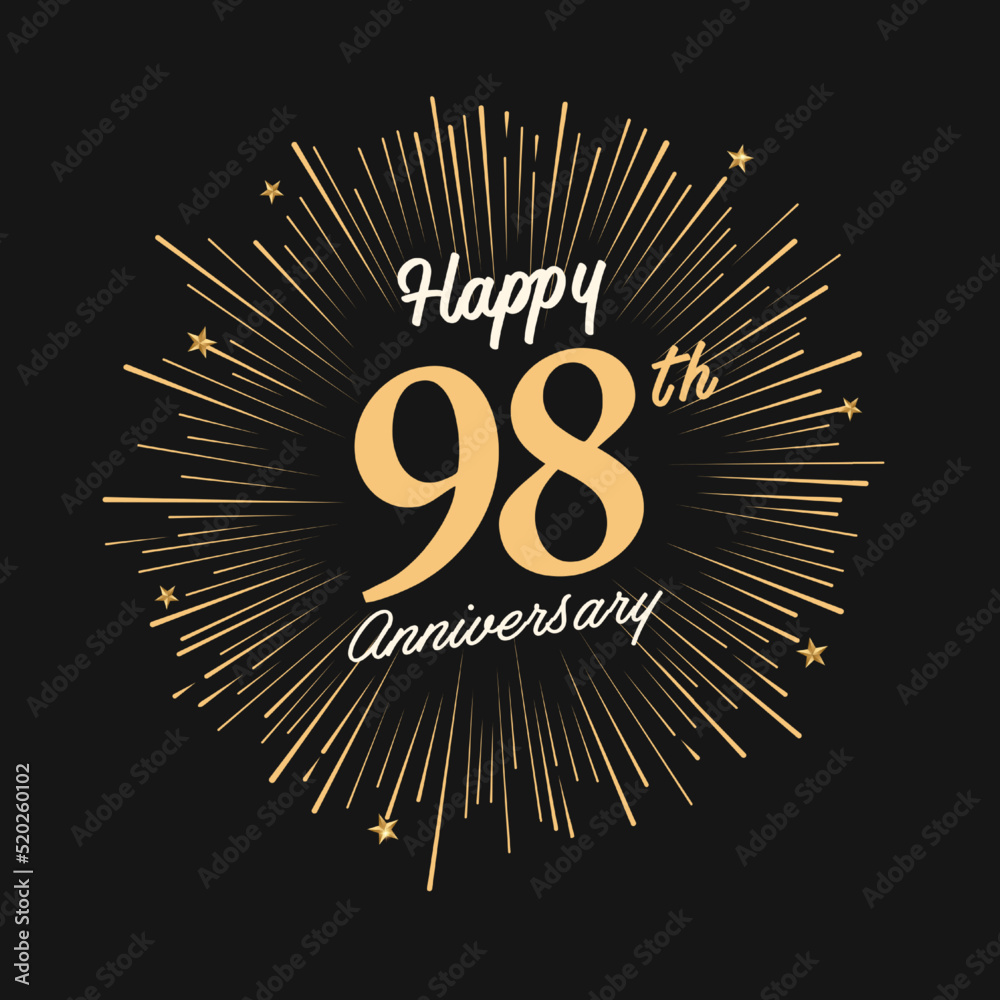 Fototapeta premium Happy 98th Anniversary with fireworks and star on dark background.