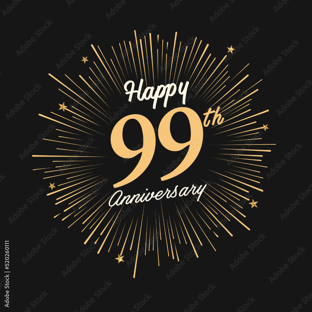 Fototapeta premium Happy 99th Anniversary with fireworks and star on dark background.