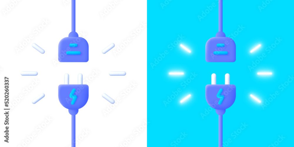 Connect disconnect neon 3D, great design for any purposes. Electric power. Futuristic digital network concept. Vector illustration design