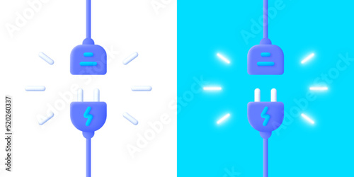 Connect disconnect neon 3D, great design for any purposes. Electric power. Futuristic digital network concept. Vector illustration design