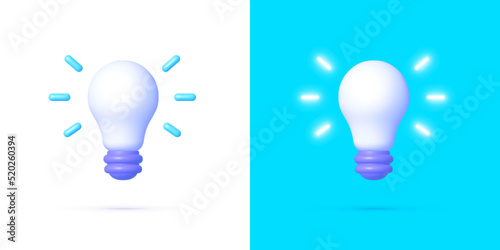 Bulb in 3d neon style. Business vector icon. Modern concept background. Isolated vector illustration