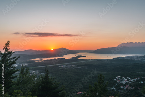 Sunset Bay of Kotor (Boka Kotorska) at Adriatic Sea, southwestern Montenegro