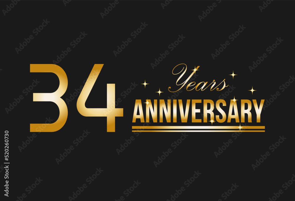 34 years anniversary gold glitter. Decorative element for postcards, banners, posters, greetings and birthday. 34 years anniversary gold glitter. Decorative element for postcards, banners, posters, greetings and birthday.