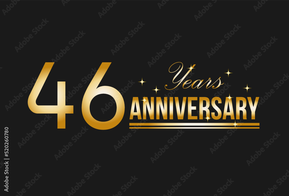 46 years anniversary gold glitter. Decorative element for postcards, banners, posters, greetings and birthday.