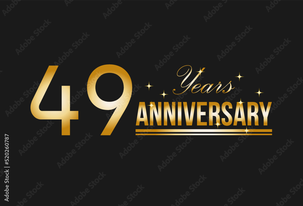 49 years anniversary gold glitter. Decorative element for postcards, banners, posters, greetings and birthday.