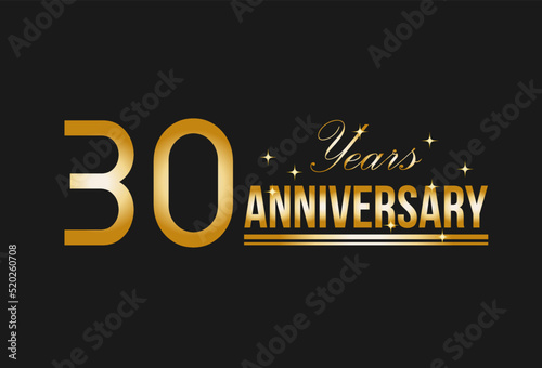 30 years anniversary gold glitter. Decorative element for postcards, banners, posters, greetings and birthday.