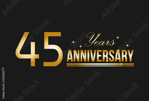 45 years anniversary gold glitter. Decorative element for postcards, banners, posters, greetings and birthday.