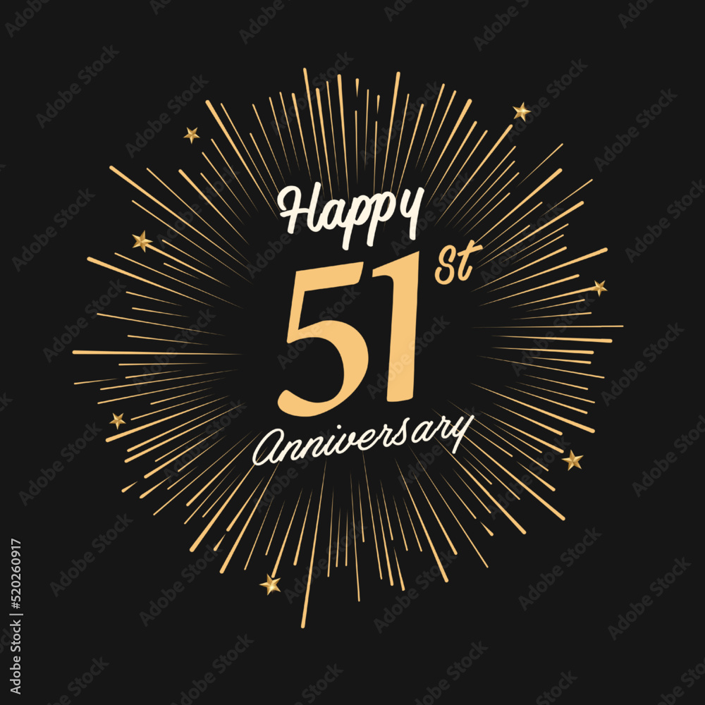 Fototapeta premium Happy 51st Anniversary with fireworks and star on dark background.