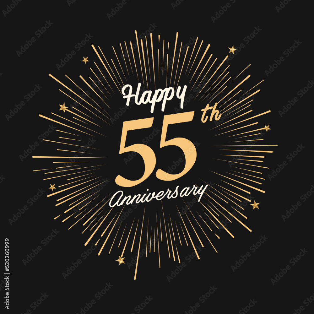 Fototapeta premium Happy 55th Anniversary with fireworks and star on dark background.