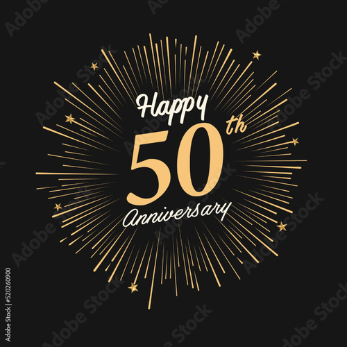 Happy 50th Anniversary with fireworks and star on dark background.