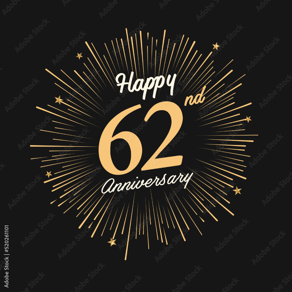 Fototapeta premium Happy 62nd Anniversary with fireworks and star on dark background.