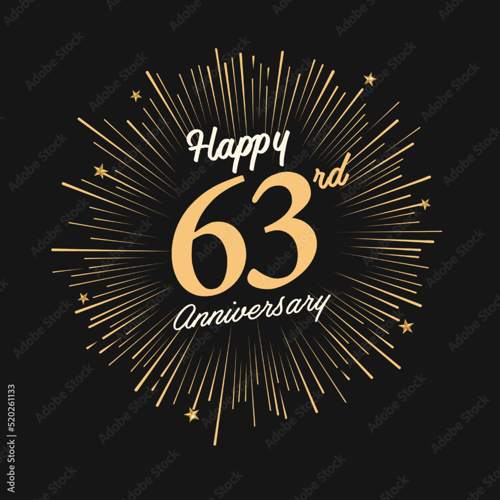 Fototapeta premium Happy 63rd Anniversary with fireworks and star on dark background.